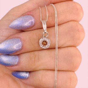 Cadena Veneziana Fina y Dije Mini Bvlgari con Piedra Ambar de Plata 925